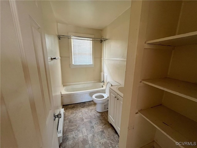 full bathroom with shower / bathing tub combination, vanity, and toilet