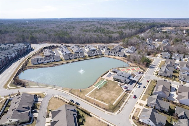 aerial view with a water view and a residential view