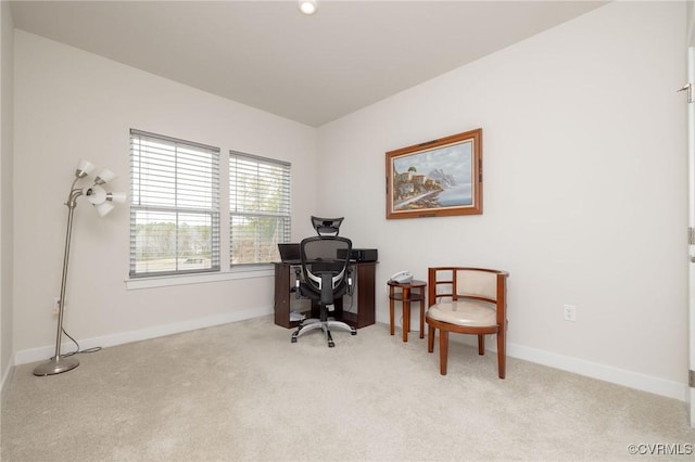 home office featuring carpet floors and baseboards