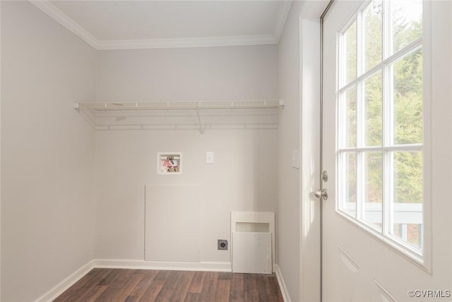 washroom featuring dark wood-style floors, laundry area, a wealth of natural light, and electric dryer hookup