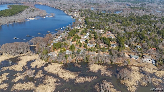 drone / aerial view featuring a water view