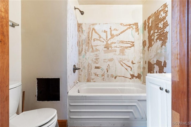 full bathroom featuring shower / washtub combination, vanity, and toilet