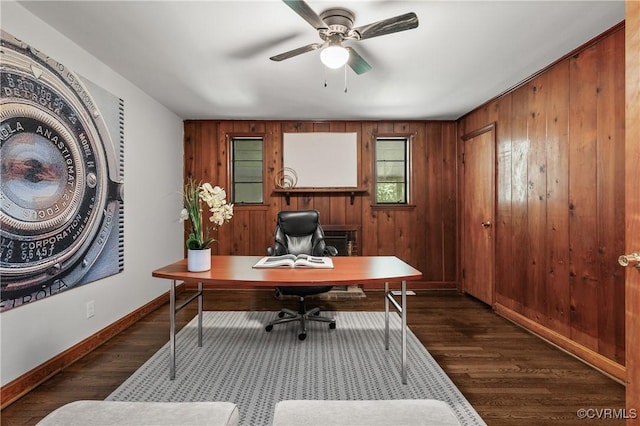 1909 Dinwiddie Ave, Hopewell, VA 23860 - office area with wooden walls, ceiling fan, and wood finished floors