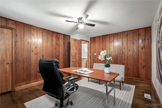 1909 Dinwiddie Ave, Hopewell, VA 23860 - office space with wooden walls, dark wood-type flooring, and a ceiling fan