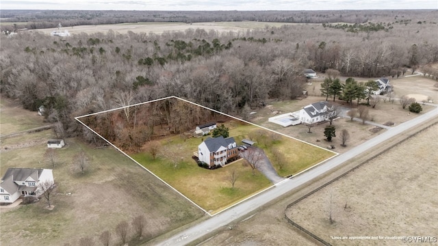 aerial view featuring a rural view