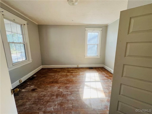 unfurnished room featuring a wealth of natural light, crown molding, and baseboards