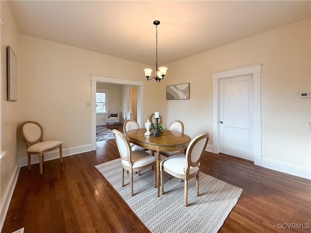 1934 Wood St, Richmond, VA 23223 - dining area with a notable chandelier, dark wood-type flooring, and baseboards