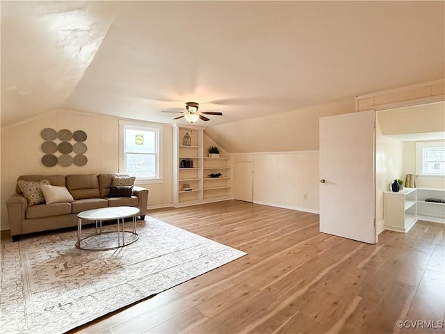 1934 Wood St, Richmond, VA 23223 - living room with light wood-style flooring, lofted ceiling, and ceiling fan
