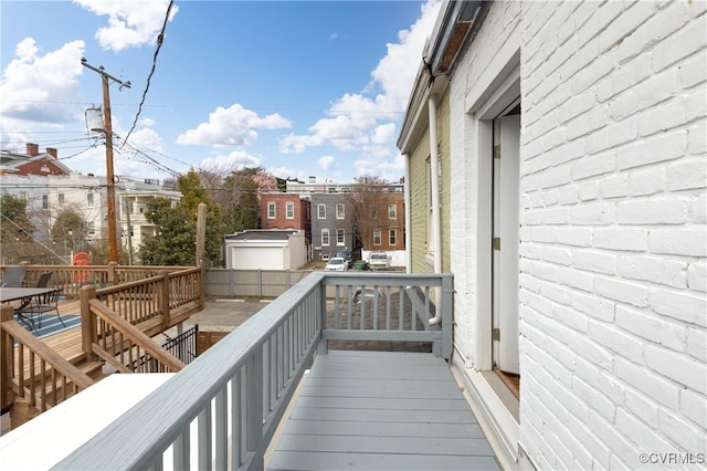 view of wooden balcony featuring a wooden deck