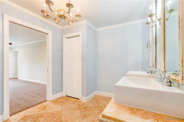 full bathroom featuring ornamental molding and baseboards