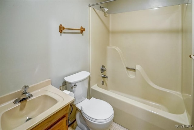 full bath featuring shower / washtub combination, vanity, and toilet