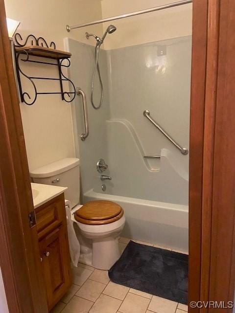 full bathroom featuring toilet, shower / bathtub combination, tile patterned flooring, and vanity