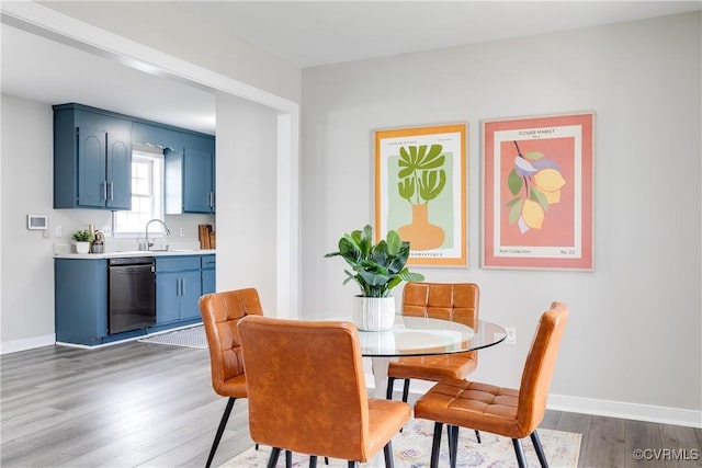 dining room featuring light wood-style floors and baseboards