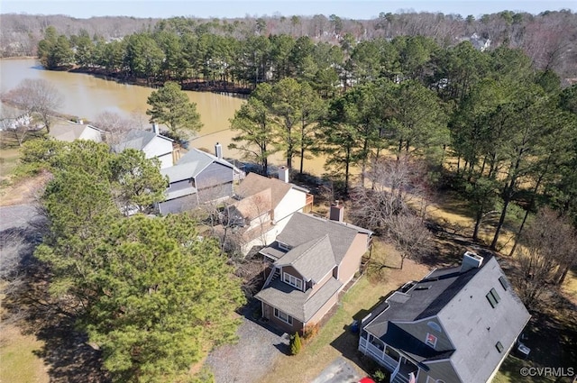 birds eye view of property featuring a water view and a residential view