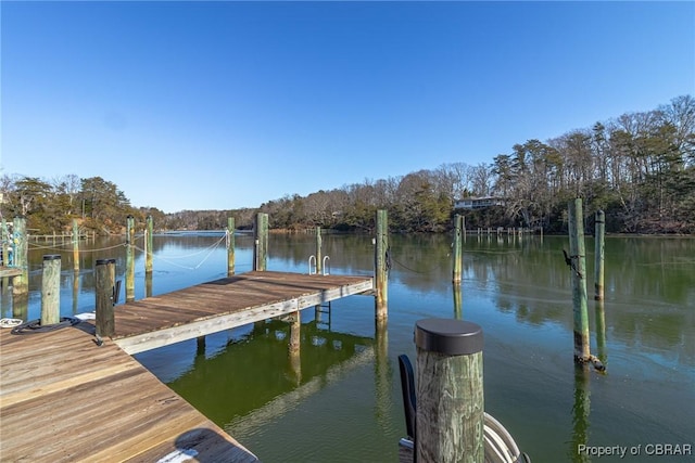 view of dock with a water view