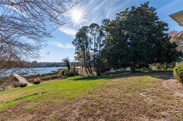 view of yard with a water view