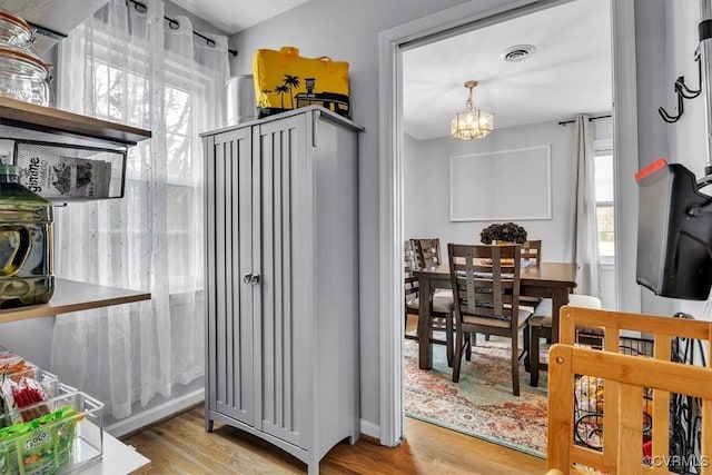 interior space featuring a wealth of natural light, visible vents, and wood finished floors