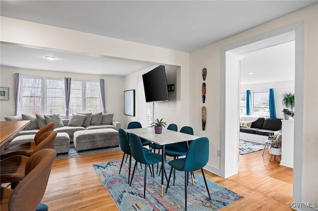 dining room with baseboards and light wood finished floors