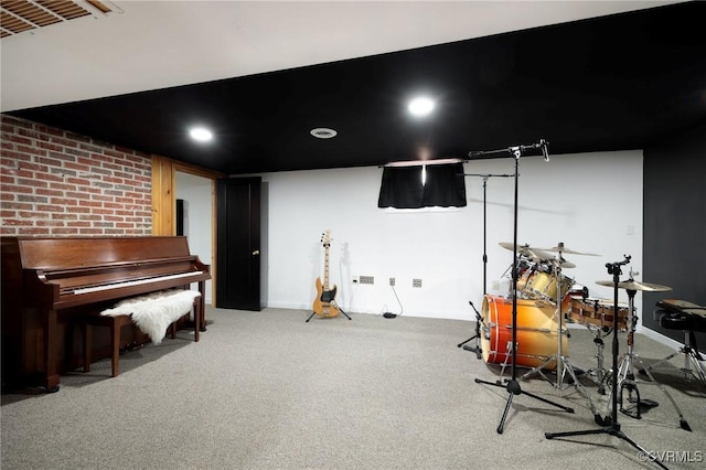 interior space with recessed lighting, visible vents, and carpet