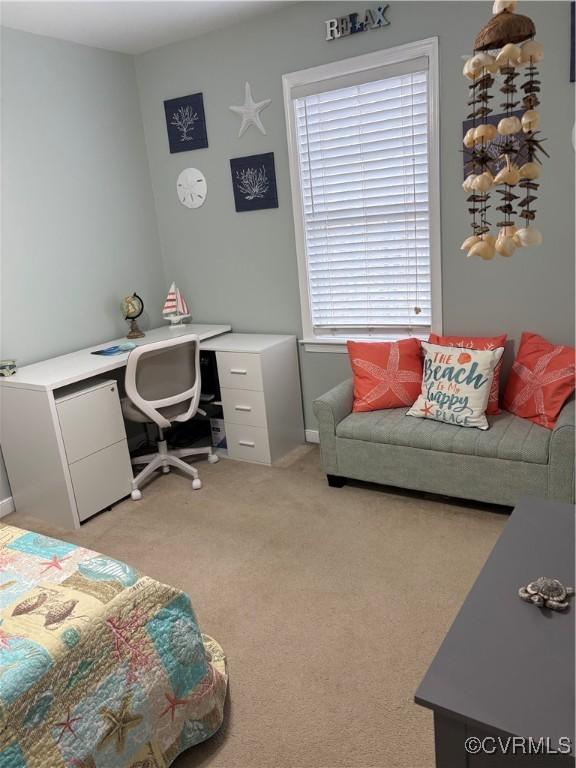 home office featuring light colored carpet