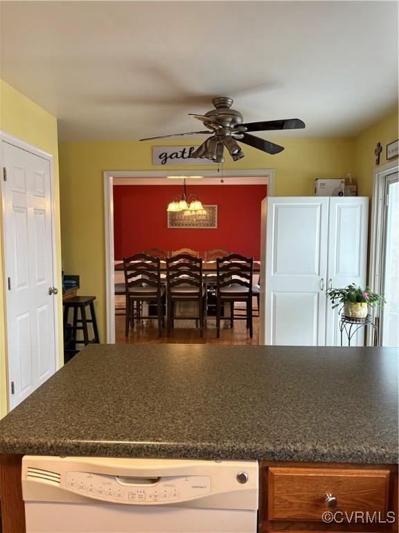 kitchen with dishwasher and a ceiling fan