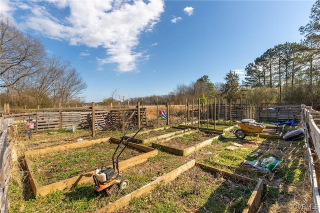 view of yard featuring a vegetable garden and fence