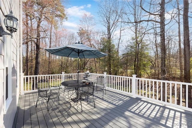 wooden deck featuring outdoor dining area