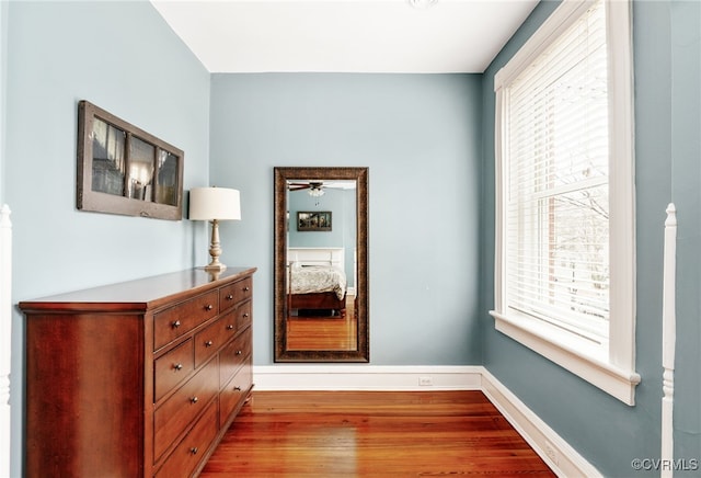 interior space featuring wood finished floors, a healthy amount of sunlight, and baseboards