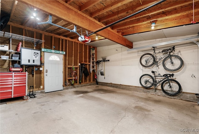 garage with a garage door opener