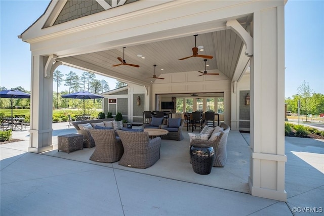 view of patio featuring outdoor dining space and outdoor lounge area