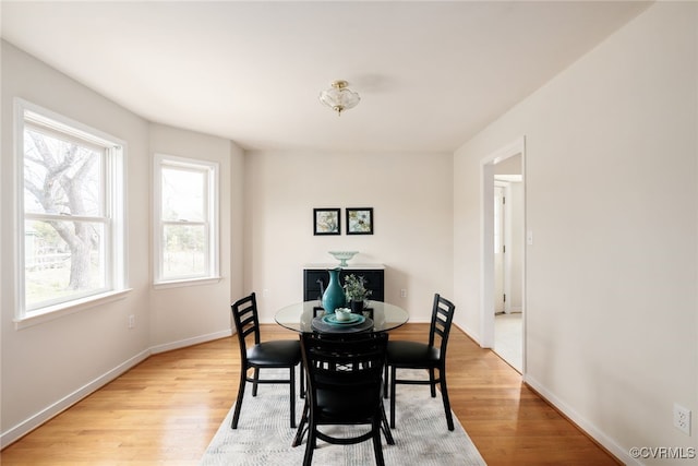 dining room with baseboards and light wood finished floors