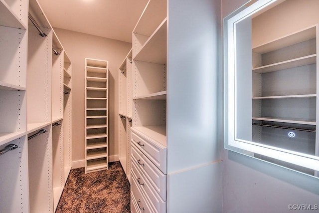 spacious closet with dark carpet