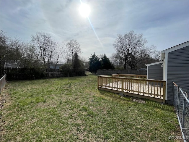 view of yard featuring a deck and a fenced backyard