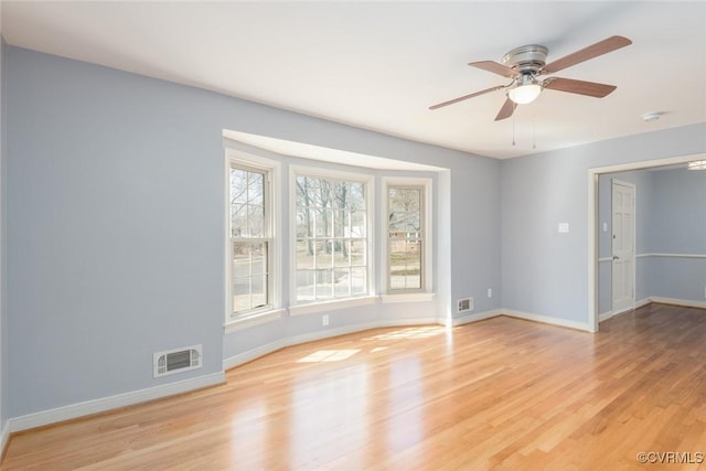 empty room with visible vents, baseboards, and light wood-style flooring