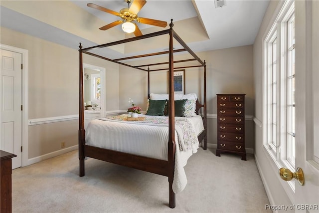 bedroom with carpet, baseboards, and ceiling fan