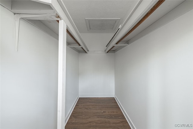 spacious closet with dark wood finished floors