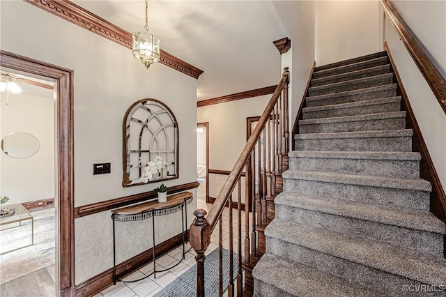 stairs with crown molding