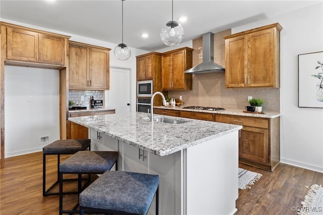 18542 Cove Creek Dr, Chesterfield, VA 23120 - kitchen with wall chimney exhaust hood, a sink, stainless steel appliances, baseboards, and recessed lighting