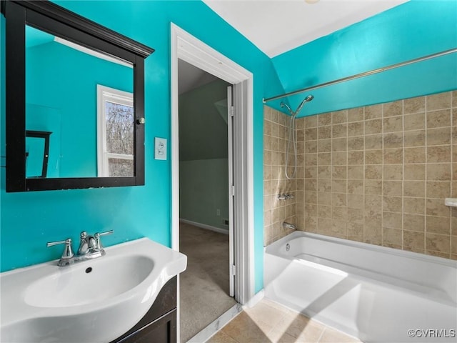 bathroom with bathing tub / shower combination and vanity