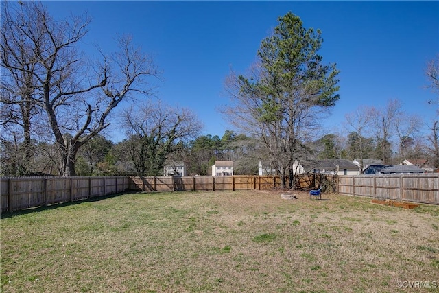 view of yard with a fenced backyard