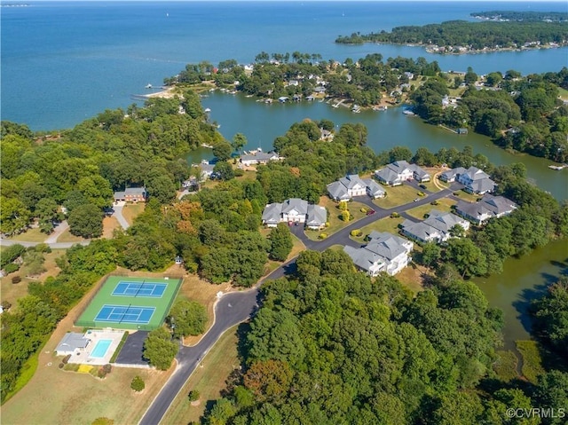 aerial view with a residential view and a water view