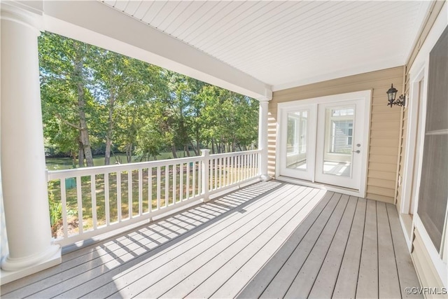 wooden terrace with french doors