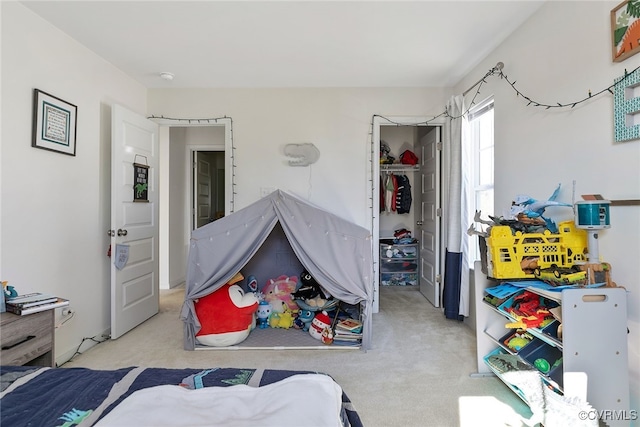 carpeted bedroom featuring a closet