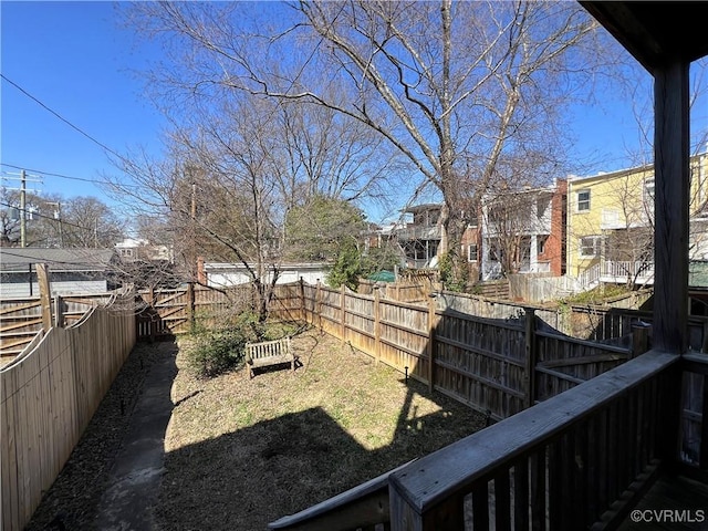 view of yard with a fenced backyard