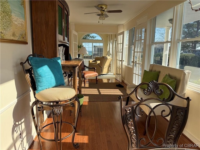 sunroom / solarium with a ceiling fan