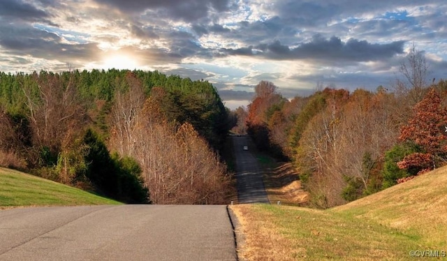 view of road featuring a wooded view