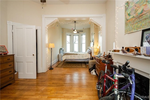 bedroom featuring light wood-style flooring