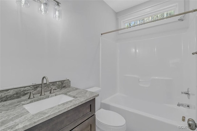 full bathroom with vanity, toilet, and bathing tub / shower combination