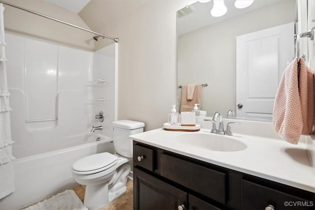 full bath featuring visible vents, toilet, vanity, and shower / bathing tub combination