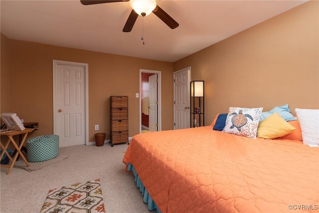 bedroom featuring carpet and ceiling fan